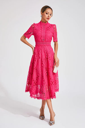 A-Line Fit And Flare Lace Midi Dress