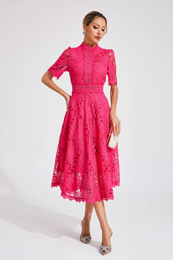 A-Line Fit And Flare Lace Midi Dress