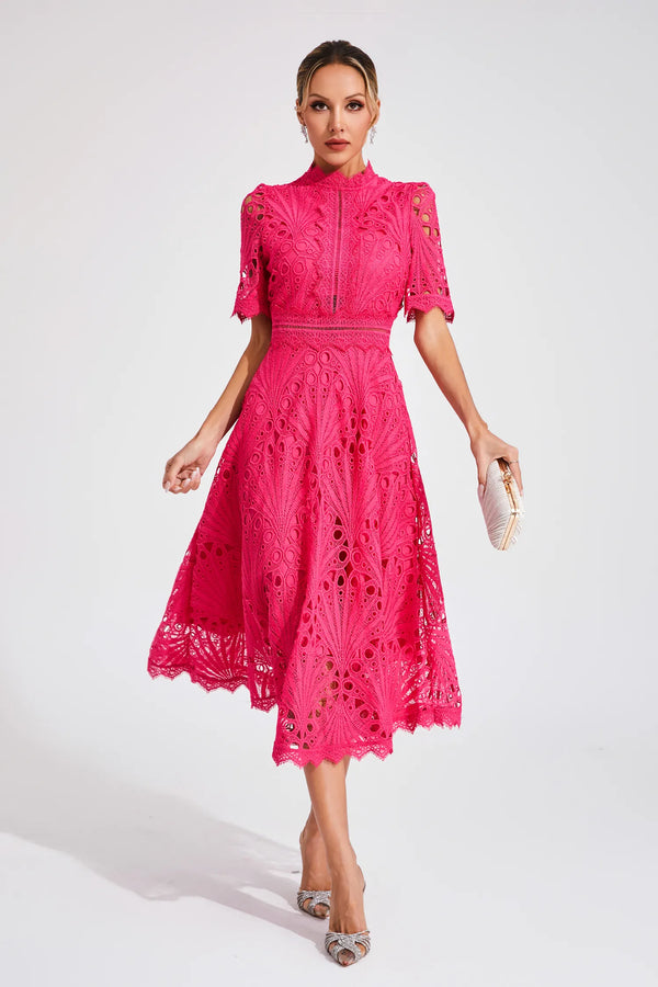 A-Line Fit And Flare Lace Midi Dress