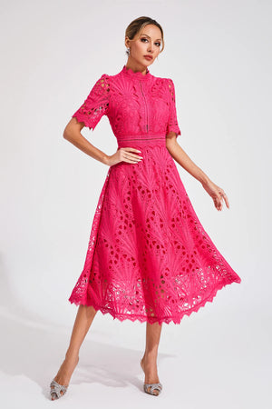 A-Line Fit And Flare Lace Midi Dress