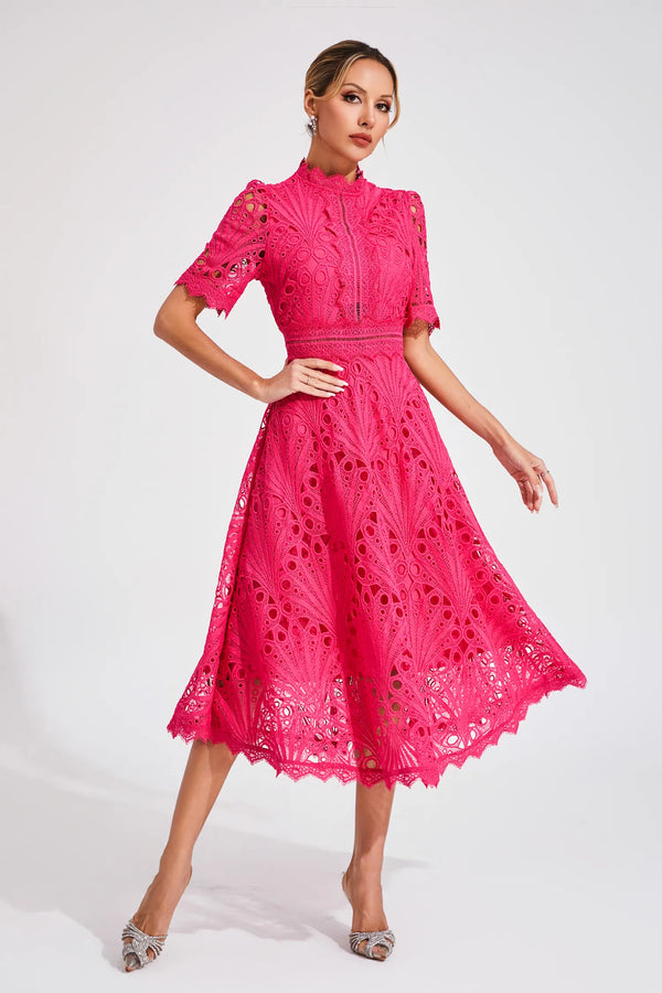 A-Line Fit And Flare Lace Midi Dress