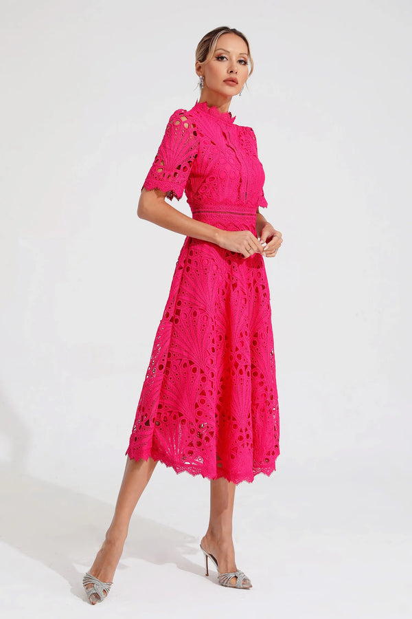 A-Line Fit And Flare Lace Midi Dress