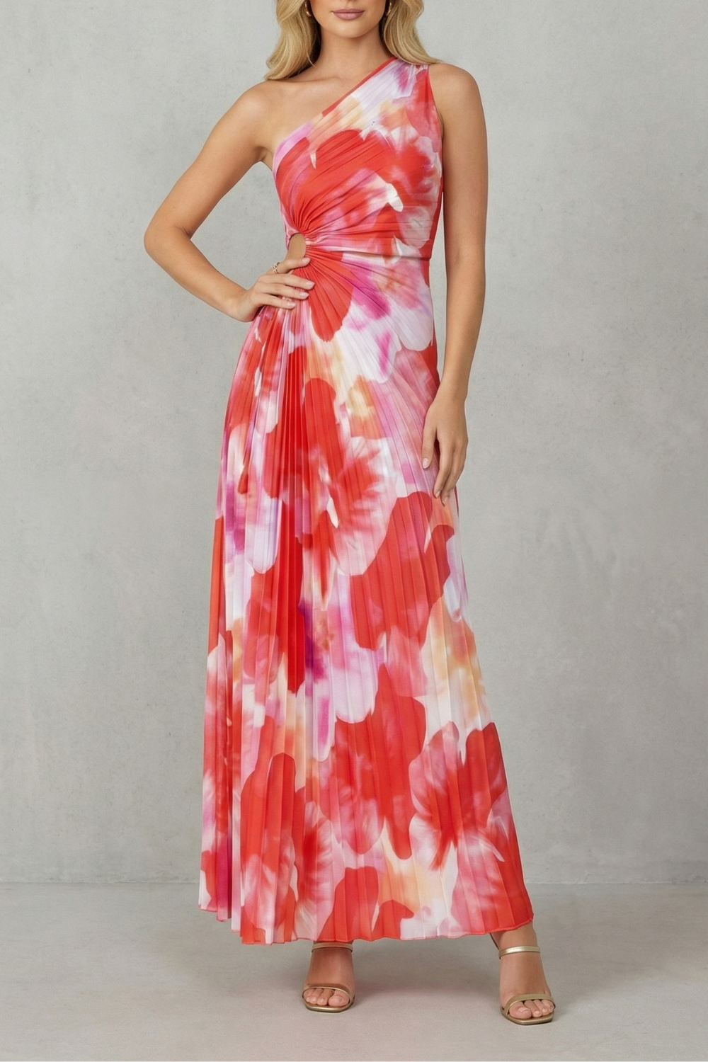 Bold Bloom One-Shoulder Printed Maxi Dress