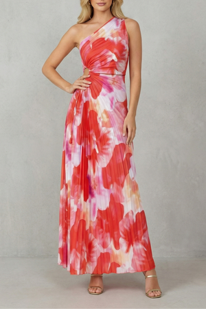 Bold Bloom One-Shoulder Printed Maxi Dress