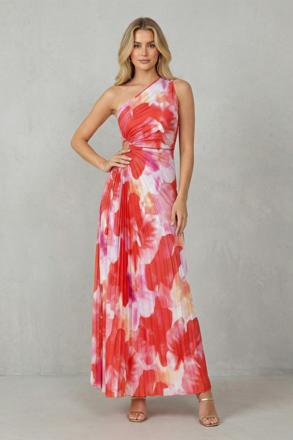 Bold Bloom One-Shoulder Printed Maxi Dress