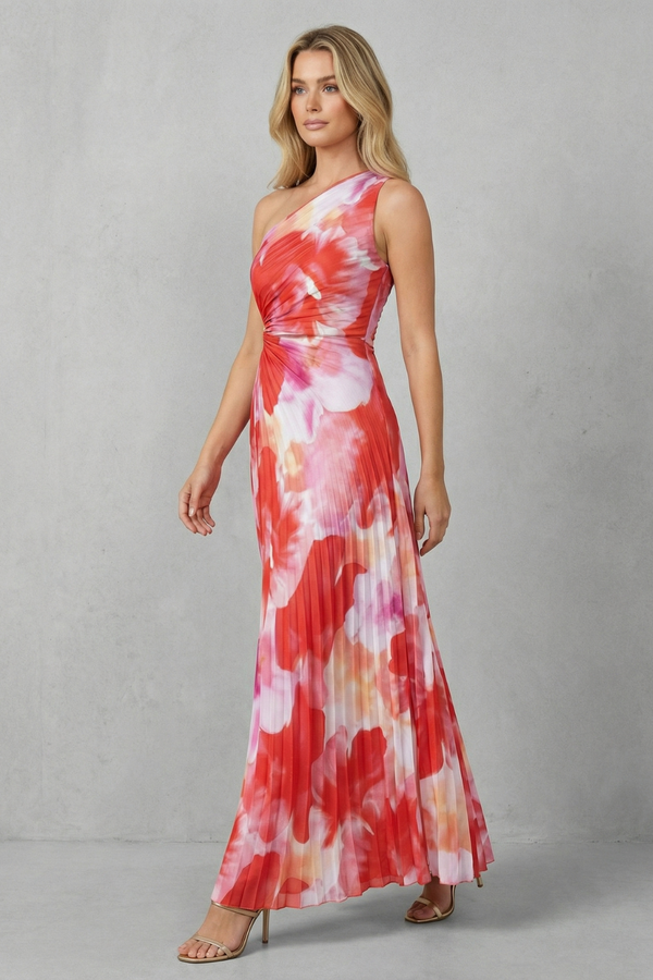 Bold Bloom One-Shoulder Printed Maxi Dress