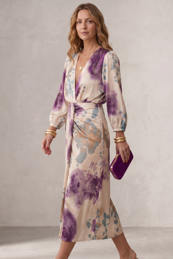 Watercolour Print Wrap Midi Dress