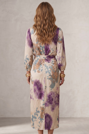 Watercolour Print Wrap Midi Dress