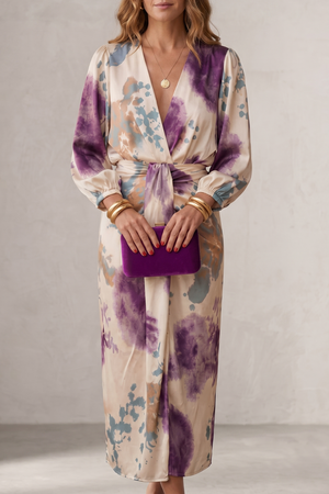 Watercolour Print Wrap Midi Dress