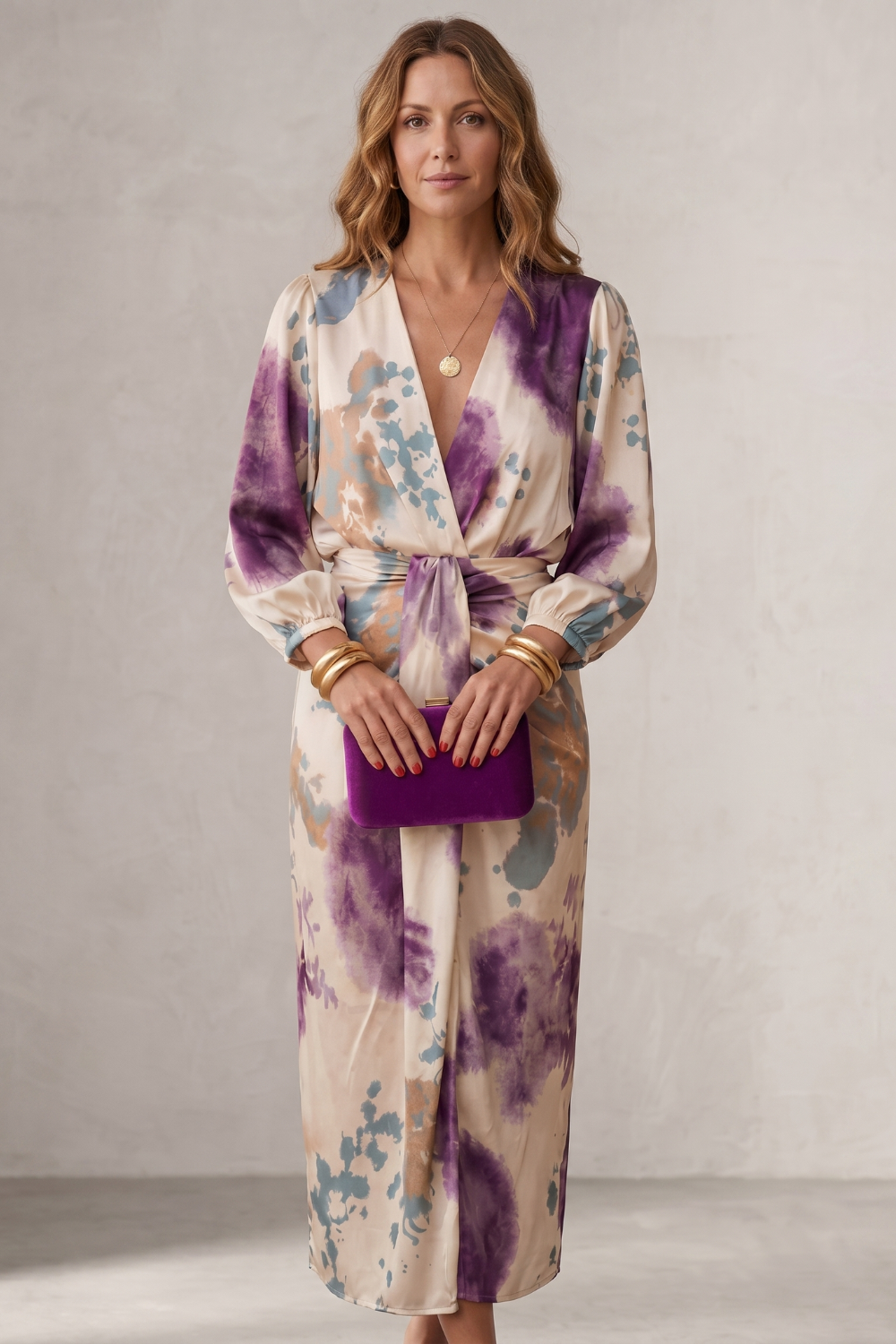 Watercolour Print Wrap Midi Dress