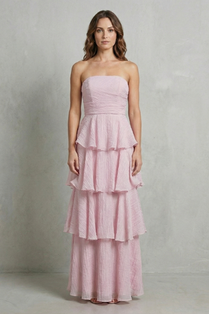 Soft Cascading Layers Strapless Tiered Maxi Dress
