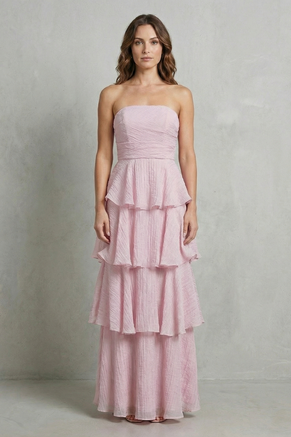 Soft Cascading Layers Strapless Tiered Maxi Dress