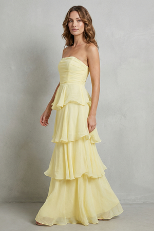 Soft Cascading Layers Strapless Tiered Maxi Dress