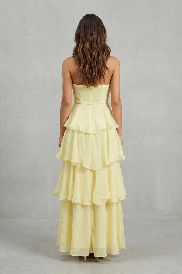 Soft Cascading Layers Strapless Tiered Maxi Dress