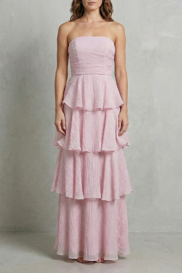Soft Cascading Layers Strapless Tiered Maxi Dress