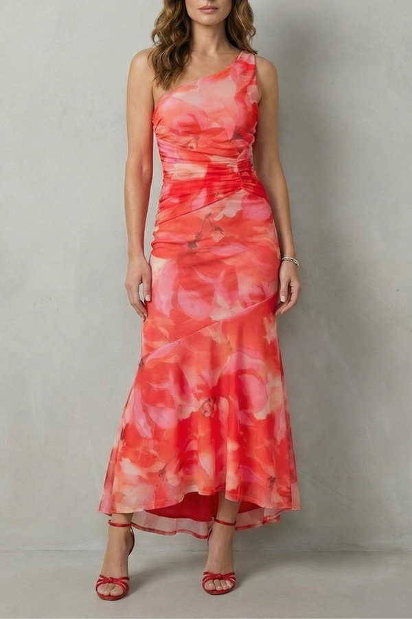 Floral Elegance One-Shoulder Maxi Dress