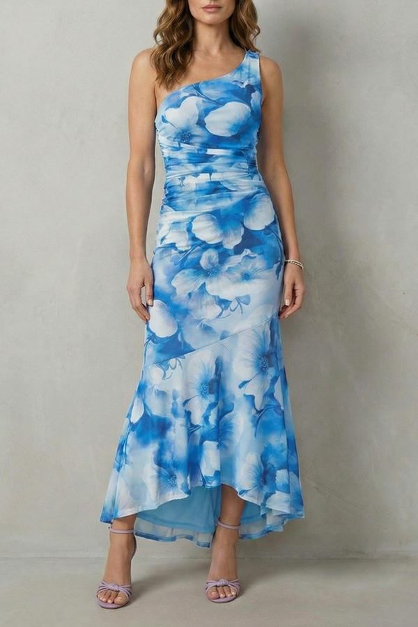 Floral Elegance One-Shoulder Maxi Dress