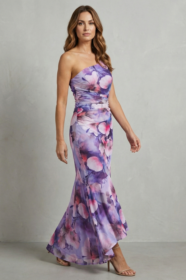 Floral Elegance One-Shoulder Maxi Dress