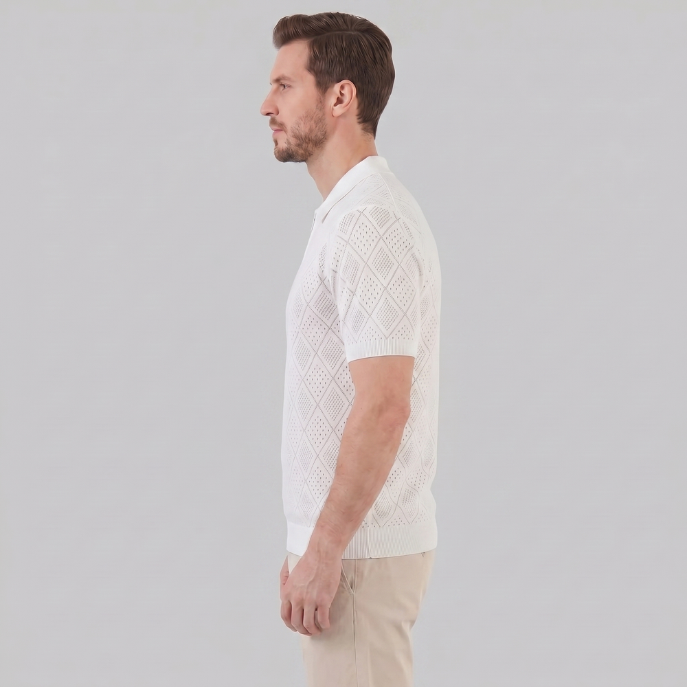 Argyle Pointelle Summer Zip Polo