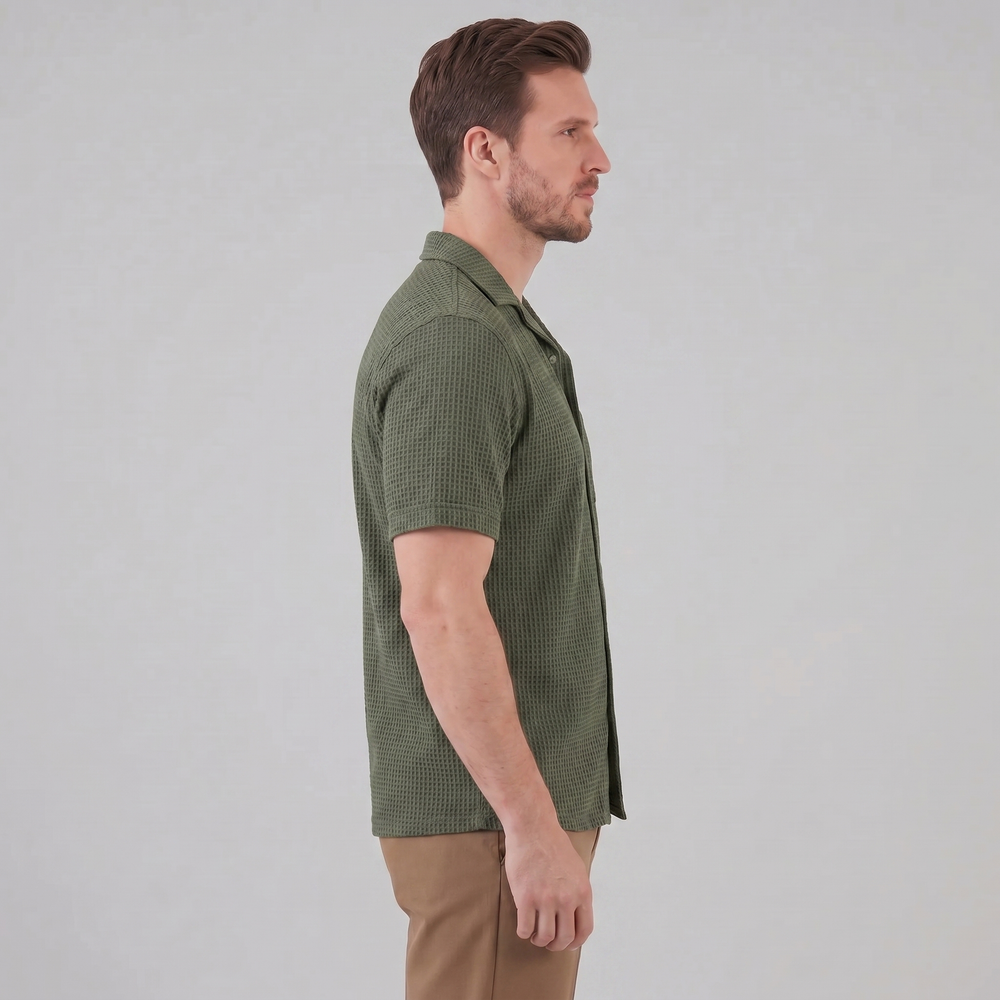 Casual Waffle Textured Button-Up Shirt