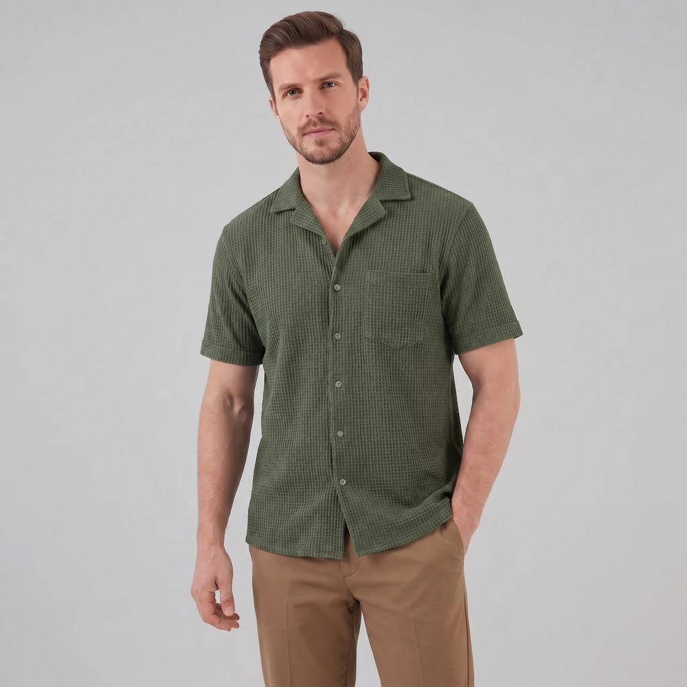 Casual Waffle Textured Button-Up Shirt