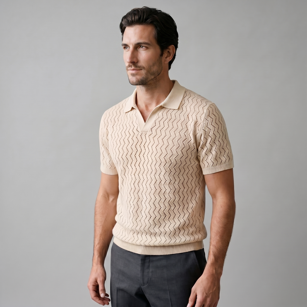 Chevron Open-Knit Polo