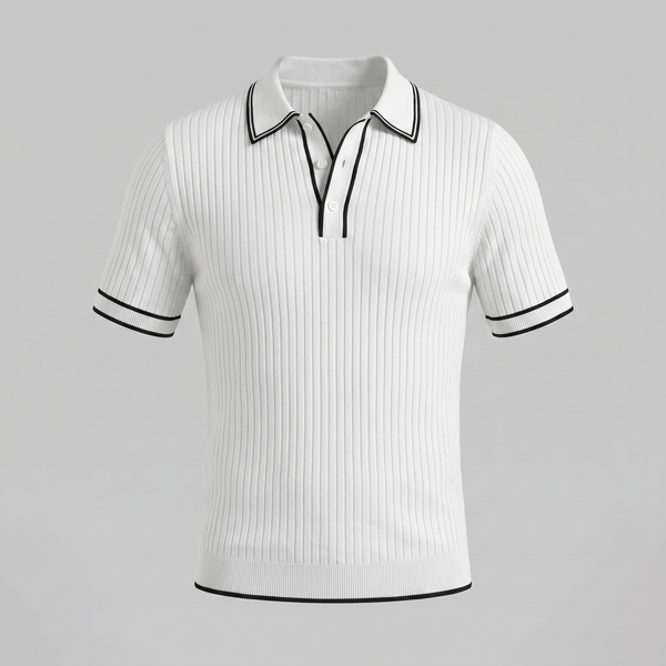 Contrast Trim Ribbed Knit Polo
