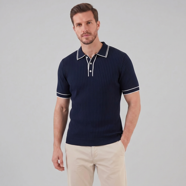 Contrast Trim Ribbed Knit Polo