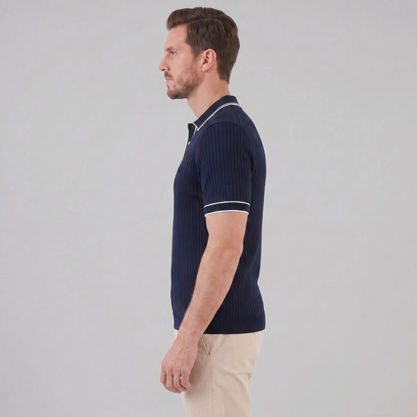 Contrast Trim Ribbed Knit Polo