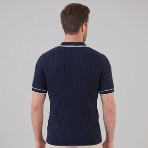 Contrast Trim Ribbed Knit Polo