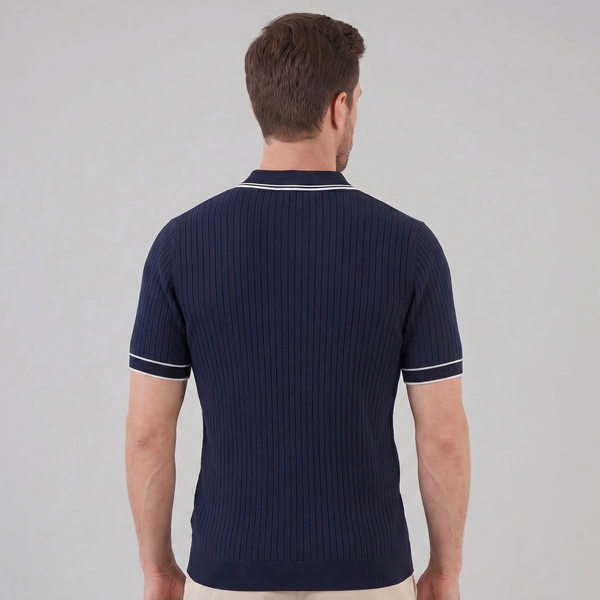 Contrast Trim Ribbed Knit Polo