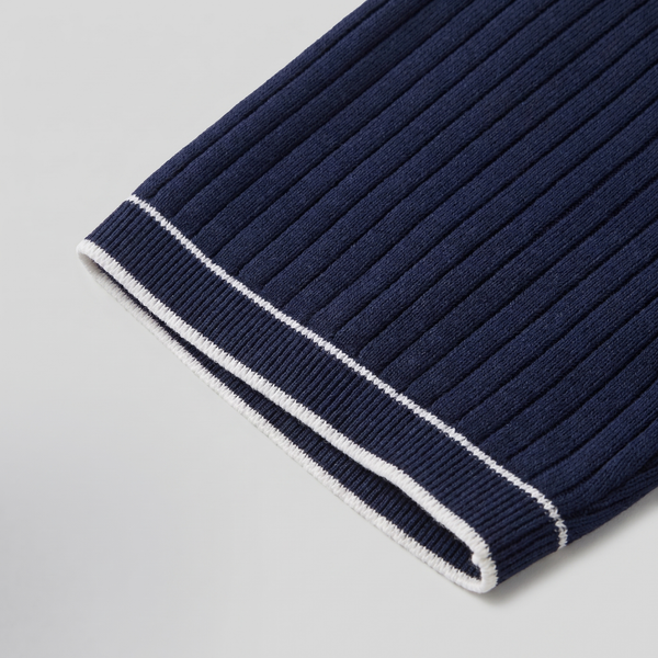 Contrast Trim Ribbed Knit Polo