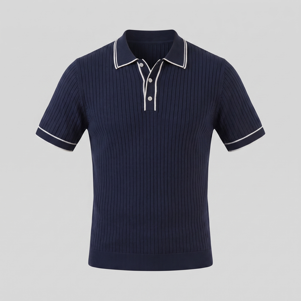 Contrast Trim Ribbed Knit Polo