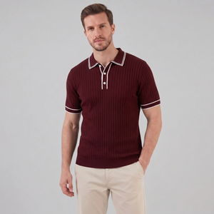 Contrast Trim Ribbed Knit Polo