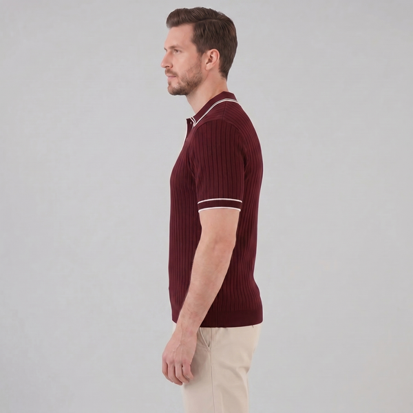 Contrast Trim Ribbed Knit Polo