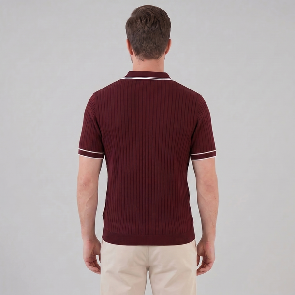 Contrast Trim Ribbed Knit Polo
