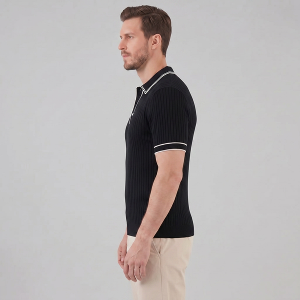 Contrast Trim Ribbed Knit Polo