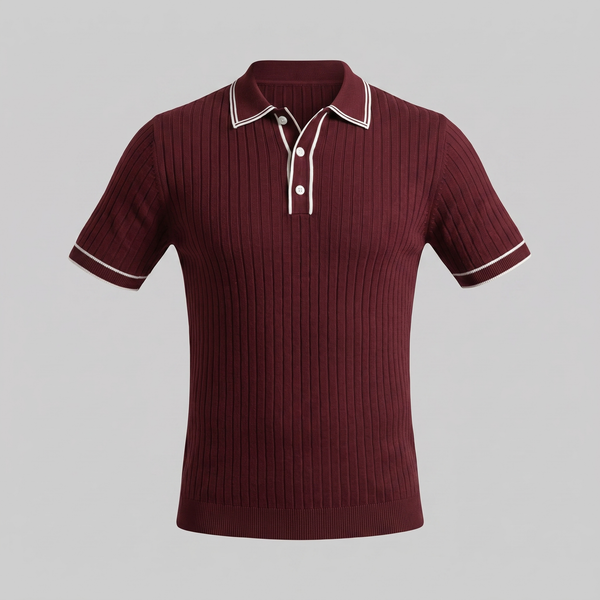 Contrast Trim Ribbed Knit Polo