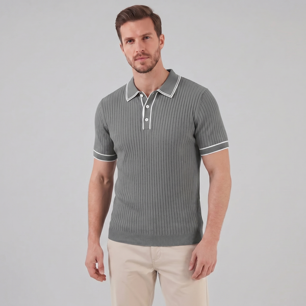 Contrast Trim Ribbed Knit Polo