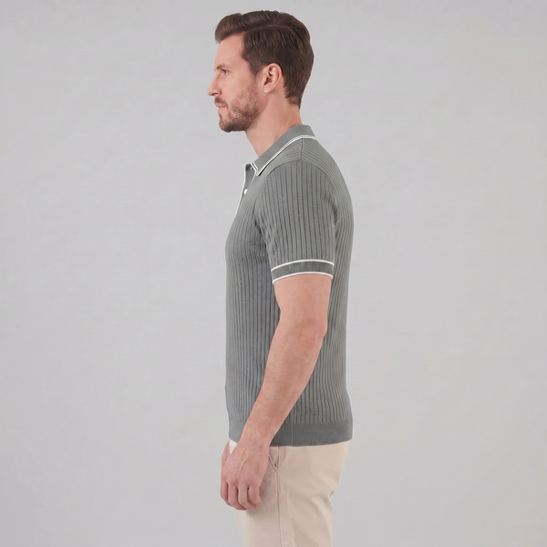 Contrast Trim Ribbed Knit Polo