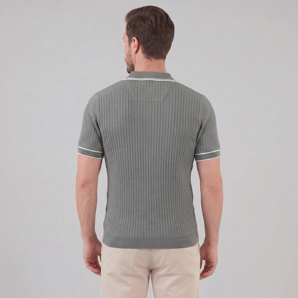 Contrast Trim Ribbed Knit Polo