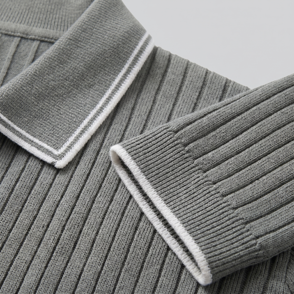 Contrast Trim Ribbed Knit Polo