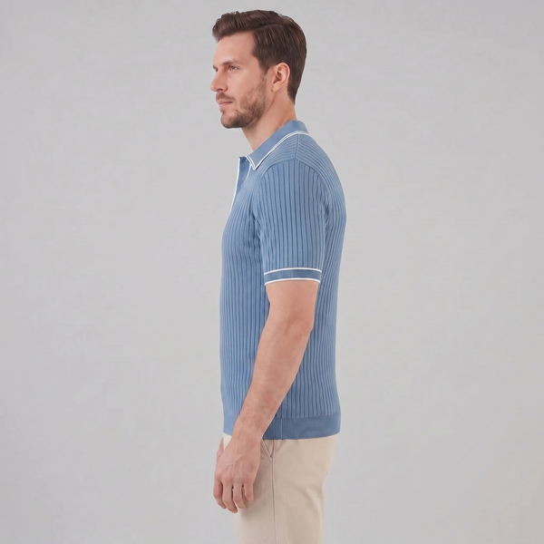 Contrast Trim Ribbed Knit Polo
