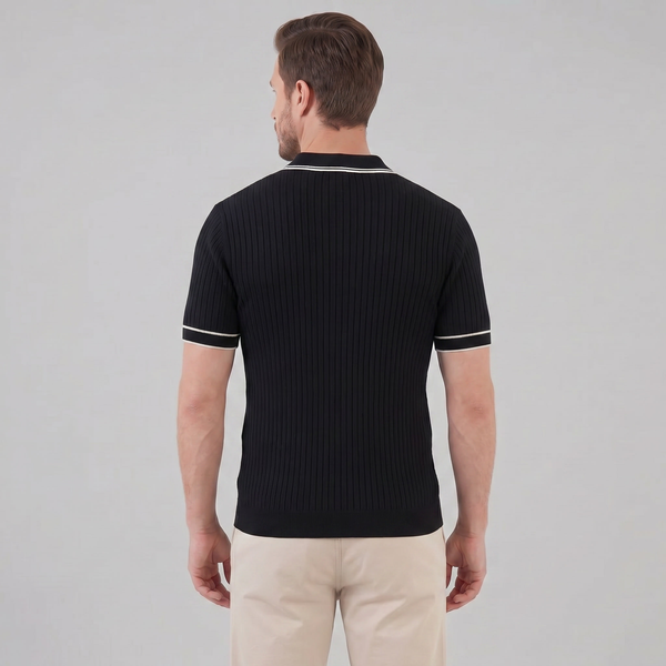 Contrast Trim Ribbed Knit Polo