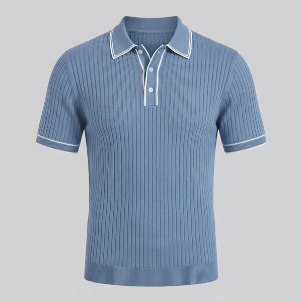 Contrast Trim Ribbed Knit Polo