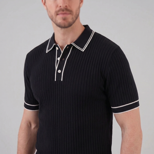 Contrast Trim Ribbed Knit Polo
