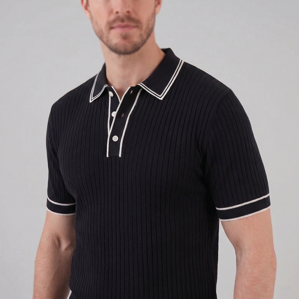Contrast Trim Ribbed Knit Polo