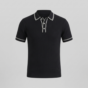Contrast Trim Ribbed Knit Polo