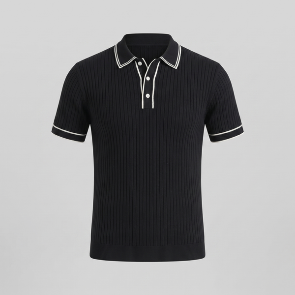 Contrast Trim Ribbed Knit Polo