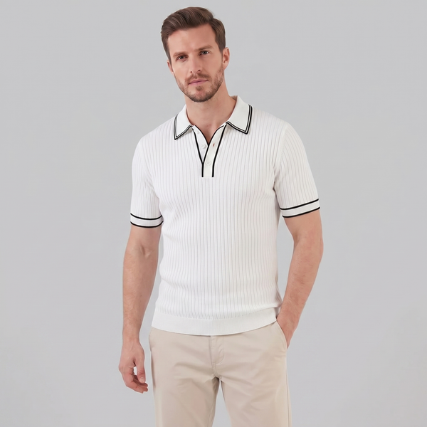 Contrast Trim Ribbed Knit Polo